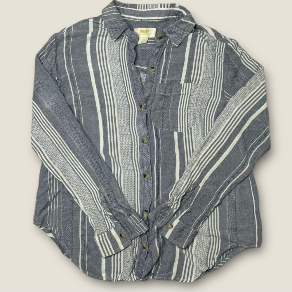 Anthropologie Blue and Cream Striped Button Down Shirt Size‎ XSP